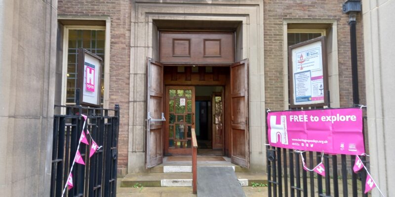 The church doorway trimmed up for Heritage Open Days.